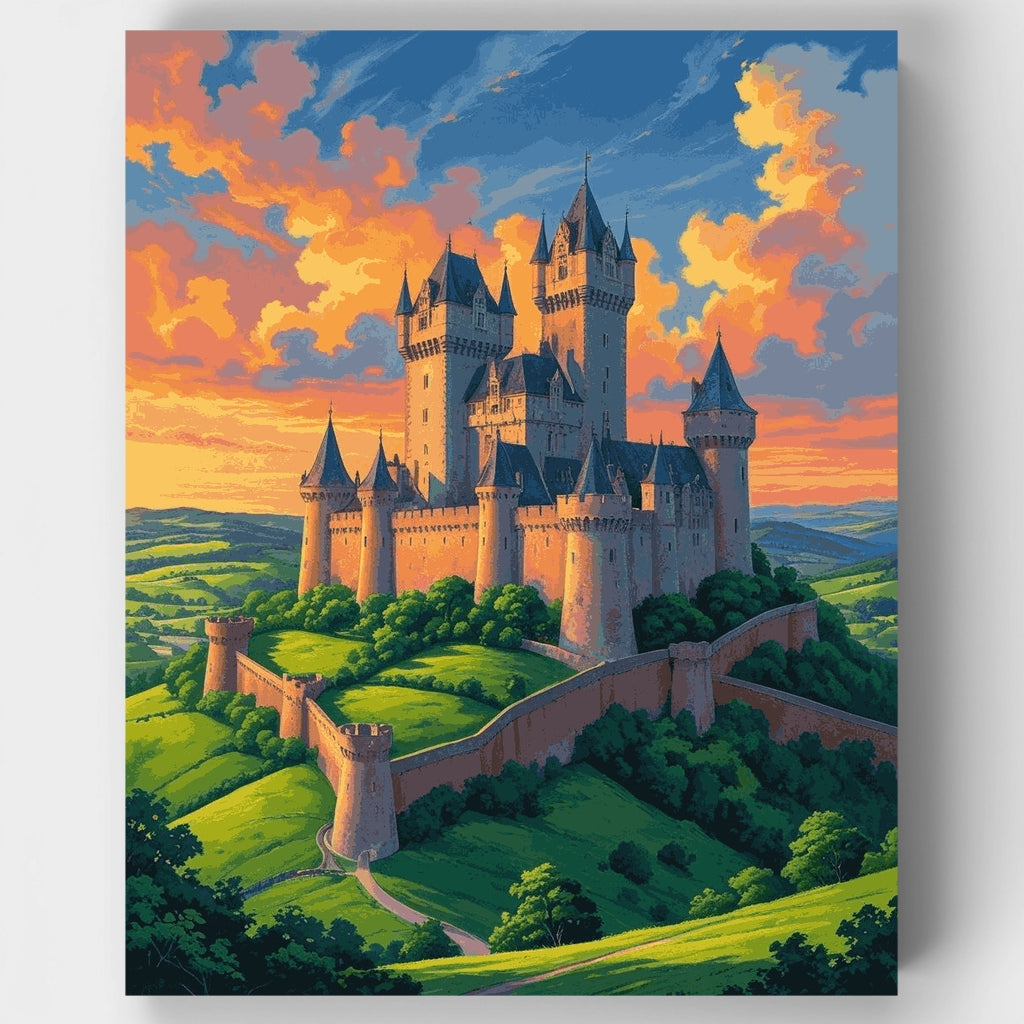 Majestuoso castillo medieval al atardecer - Kit de pintura por números — Estándar