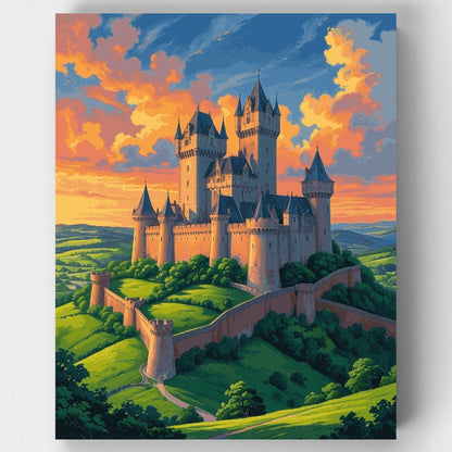 Majestic Medieval Castle at Sunset - Paint by Numbers Kit