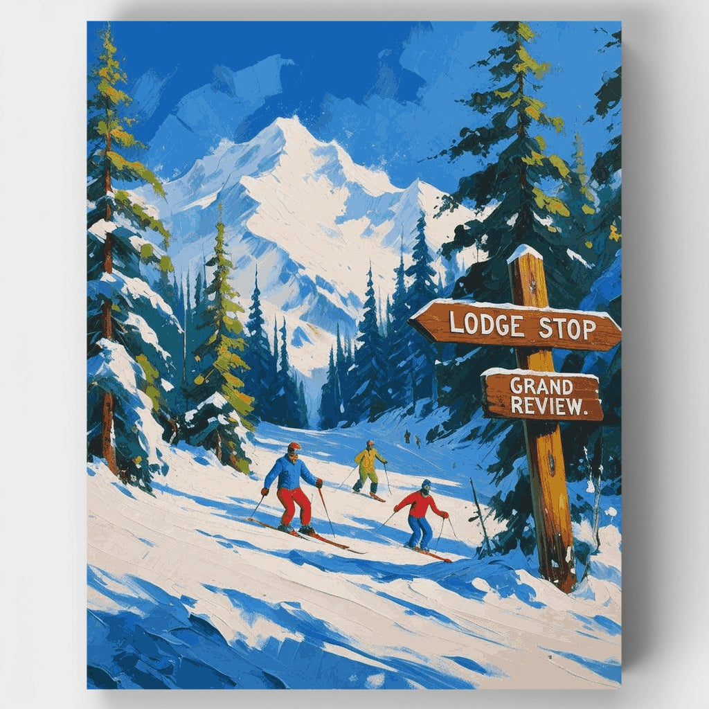Kit de pintura por números - Aventura en el refugio de esquí invernal — Estándar