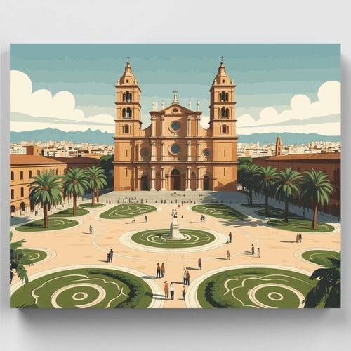 Spanish Colonial Cathedral Plaza - Paint by Numbers Kit