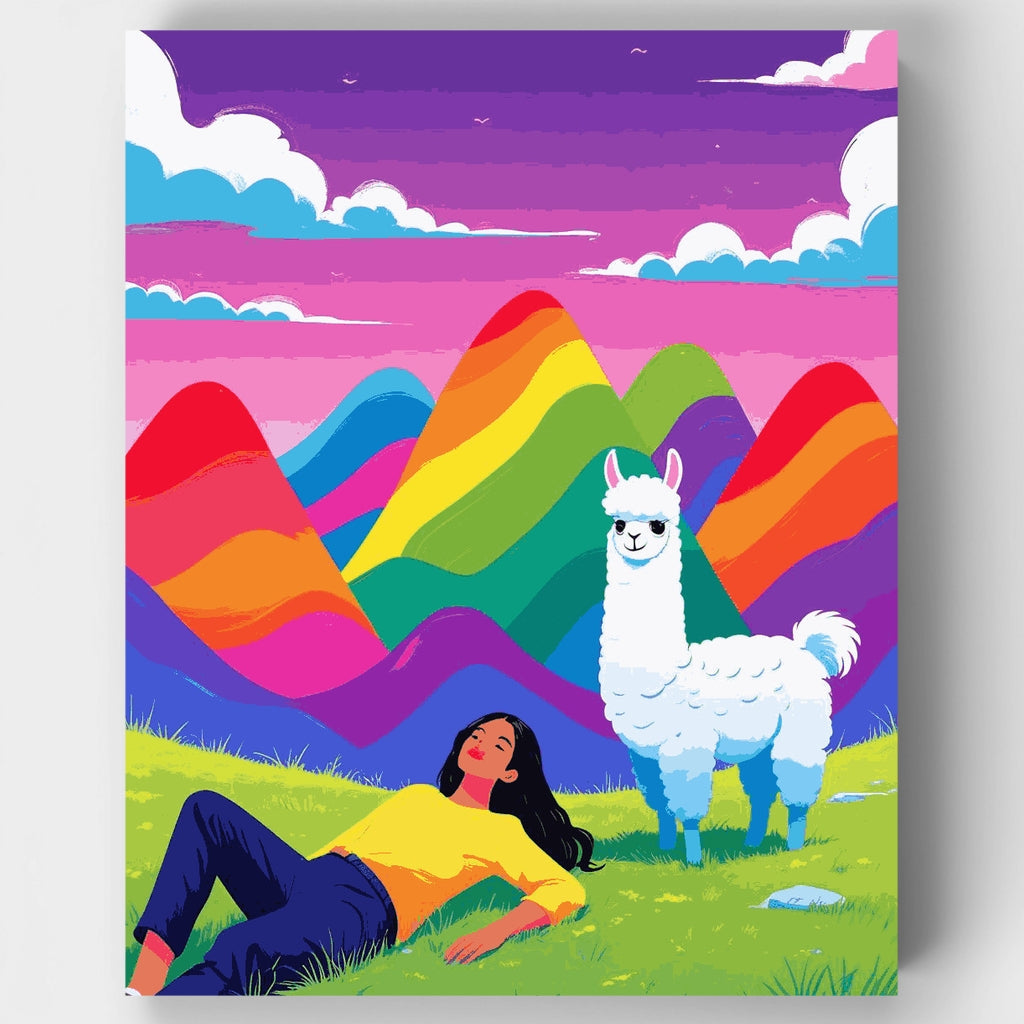 Rainbow Mountains with Llama - Paint by Numbers Kit