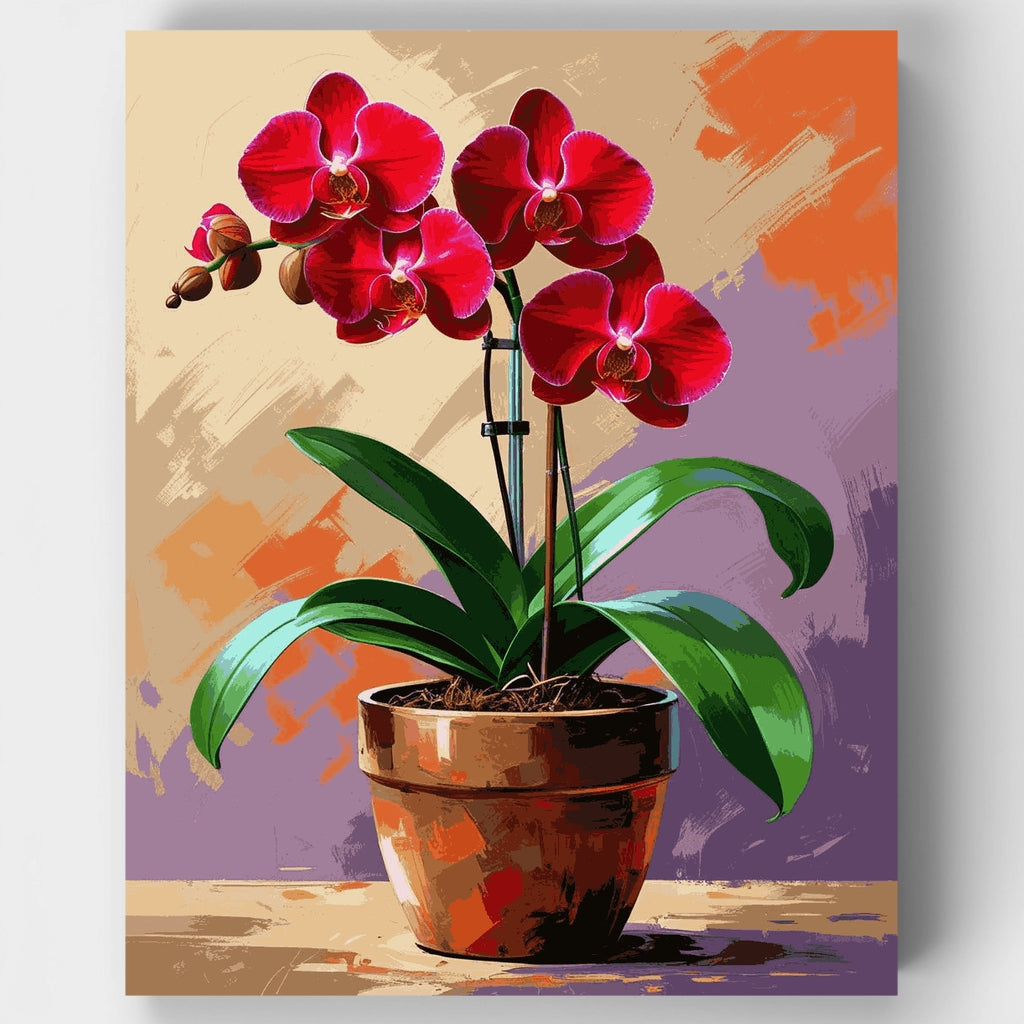 Orquídea roja en maceta de terracota - Kit de pintura por números — Estándar