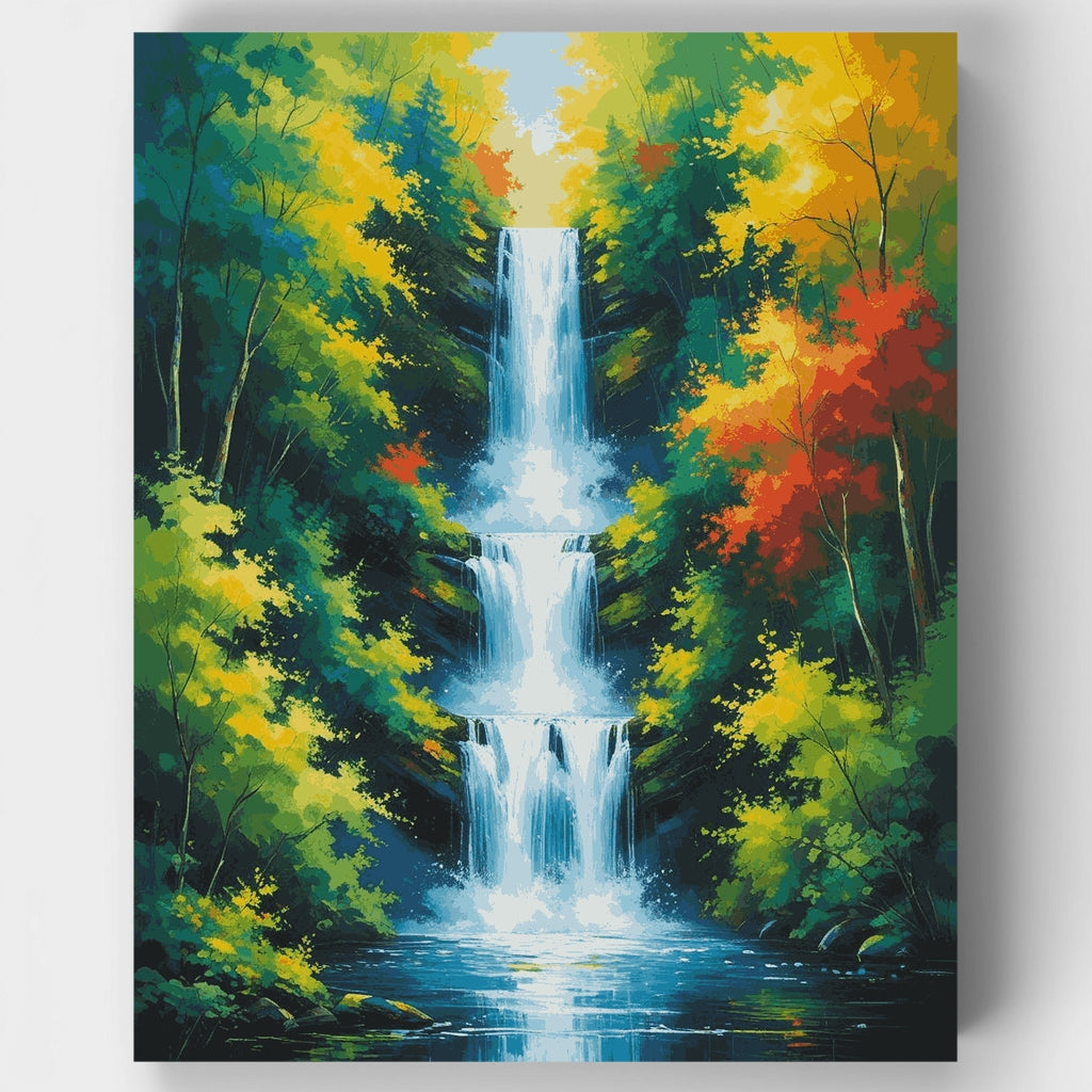 Cascada en bosque otoñal - Kit de pintura por números — Estándar