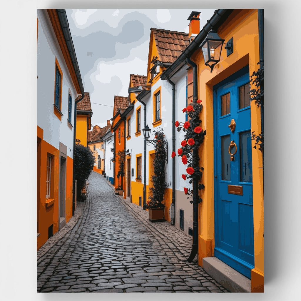 Encantadora calle europea de adoquines - Kit de pintura por números — Estándar