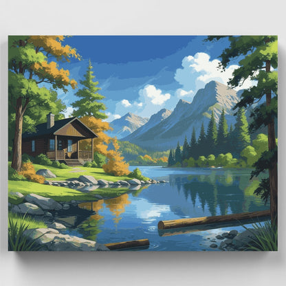 Lakeside Mountain Cabin Sanctuary - Paint by Numbers Kit