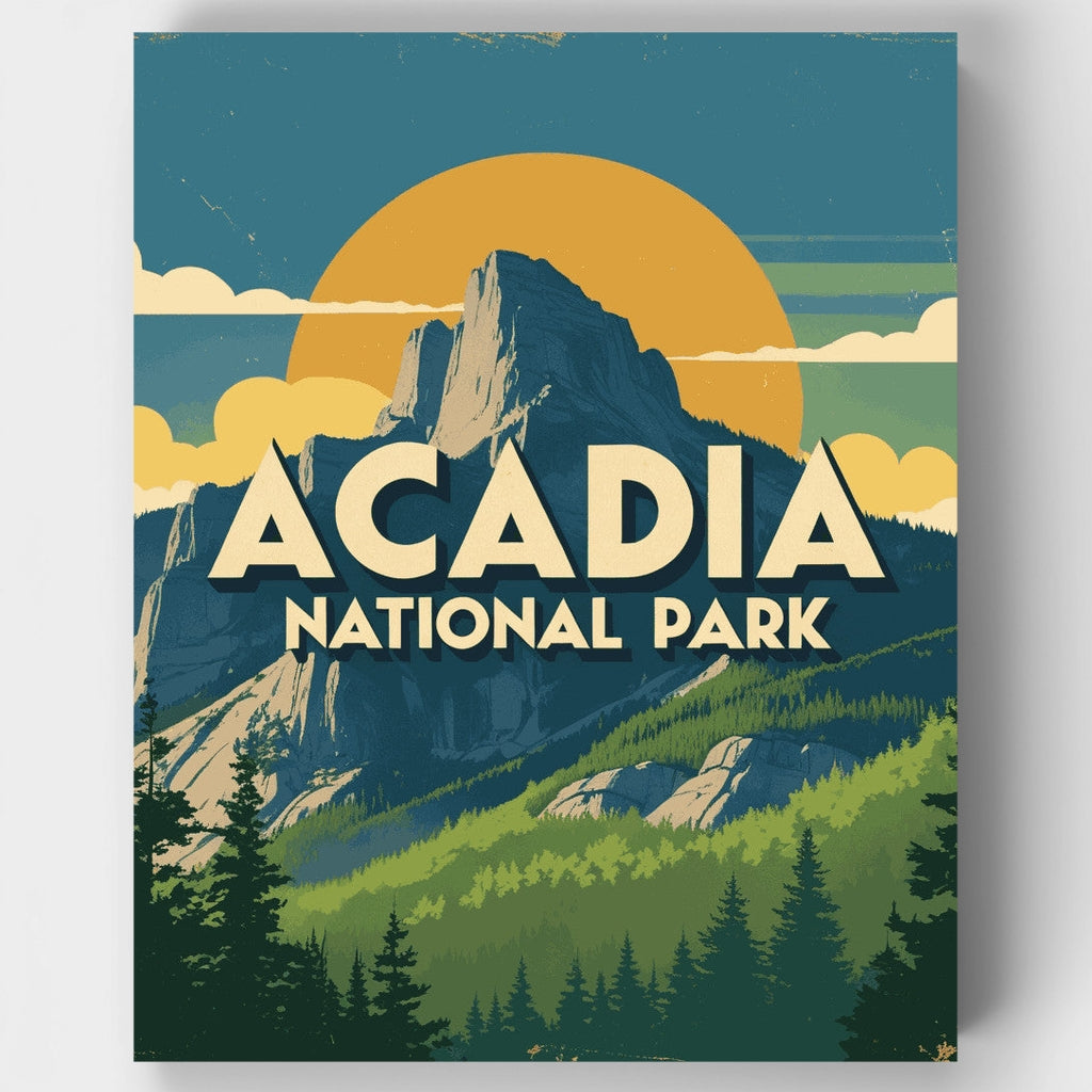 Kit de pintura por números: Vista panorámica de la montaña Acadia (estilo vintage) — Estándar