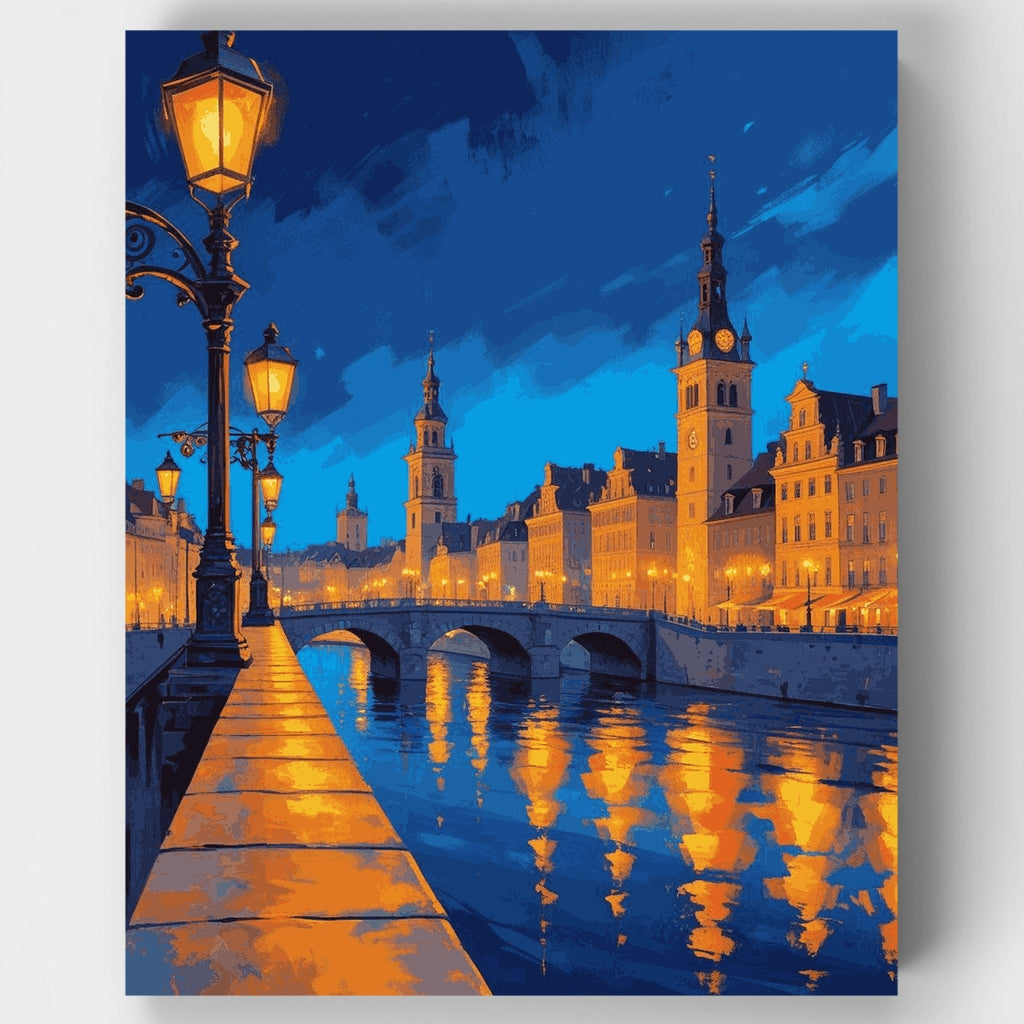 Paisaje urbano europeo al atardecer - Kit de pintura por números — Estándar