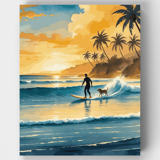 Sunset Surf with Dog - Paint by Numbers Kit