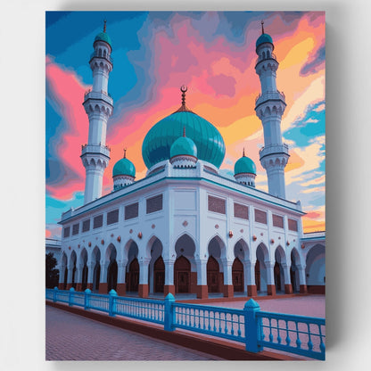 Turquoise Dome Mosque at Sunset - Paint by Numbers Kit
