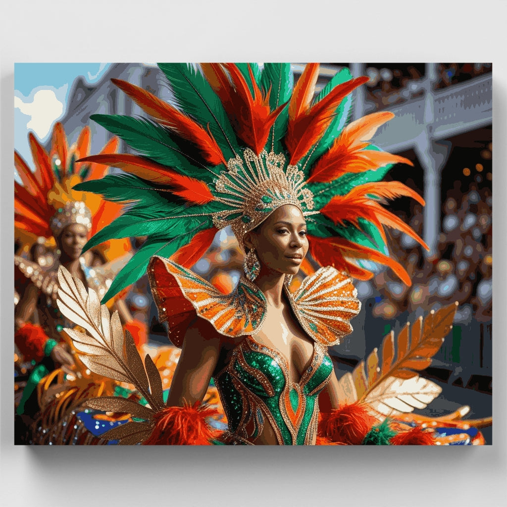 Bailarina de carnaval con traje de plumas vibrantes - Kit de pintura por números — Estándar