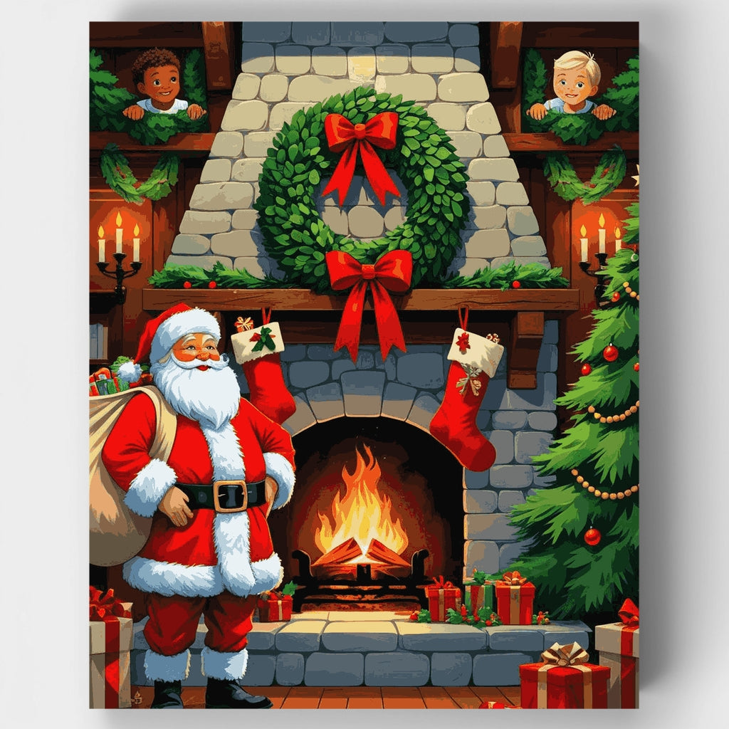 Christmas Fireplace with Santa - Paint by Numbers Kit