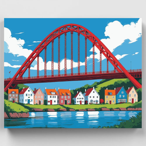 Red Arch Bridge Village - Paint by Numbers Kit