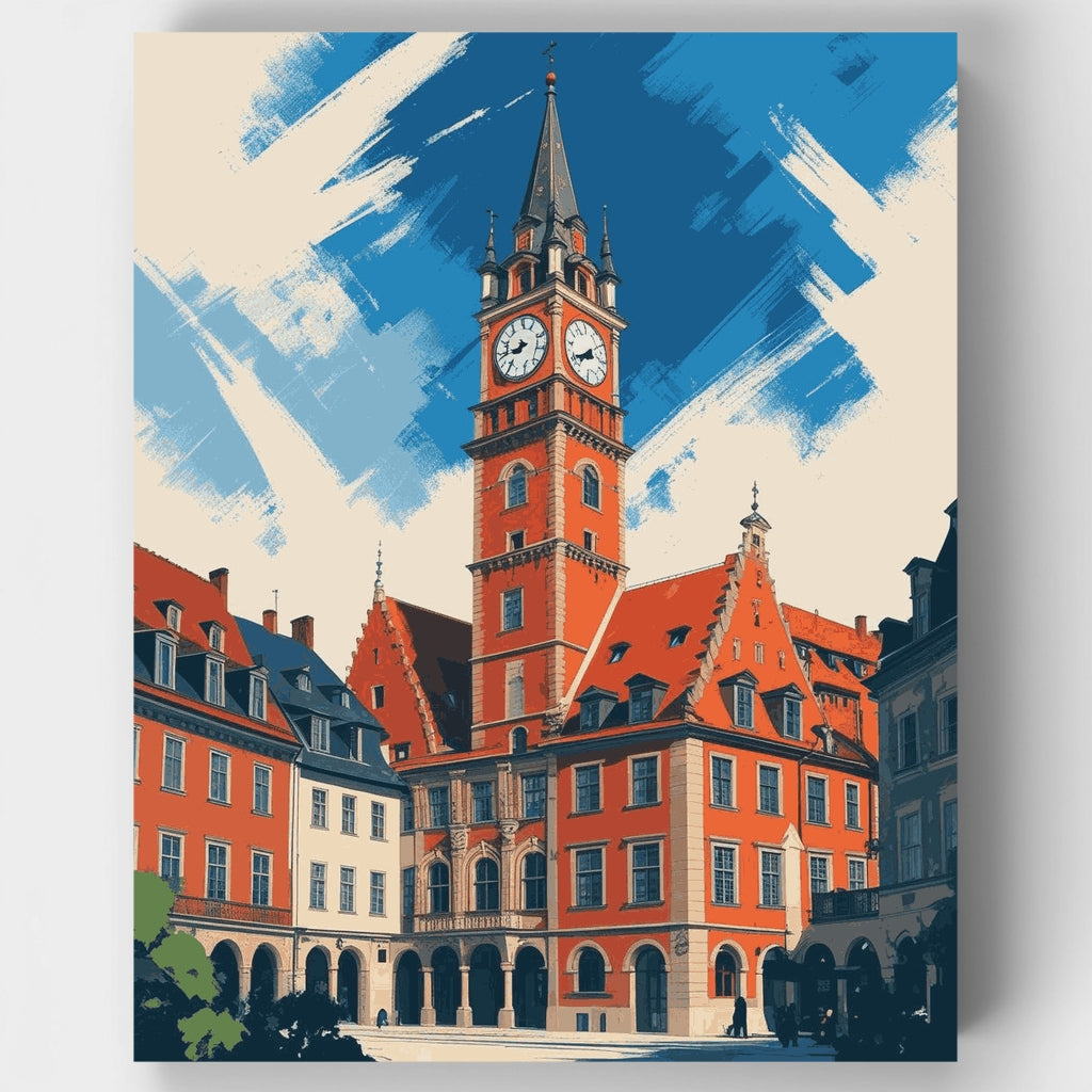 Plaza de la Torre del Reloj Europea - Kit de pintura por números — Estándar