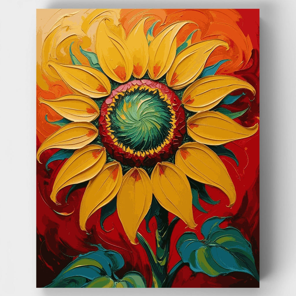 Girasol expresivo con pétalos en remolino - Kit de pintura por números — Estándar
