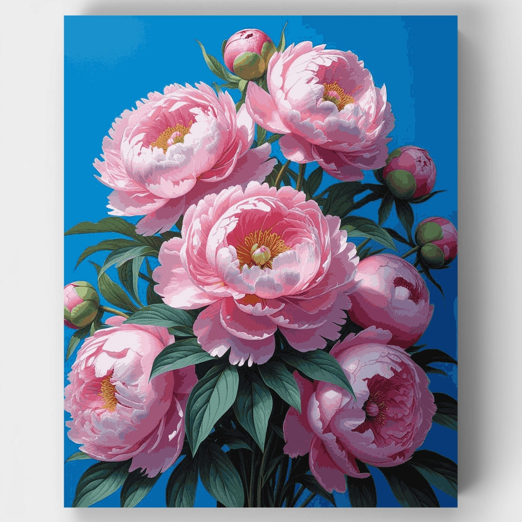 Peonías rosas sobre fondo azul - Kit de pintura por números — Estándar
