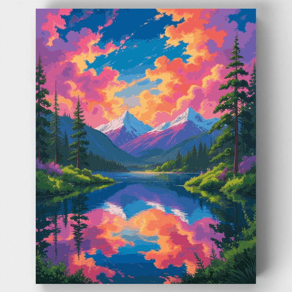 Atardecer en el lago de montaña - Kit de pintura por números — Estándar