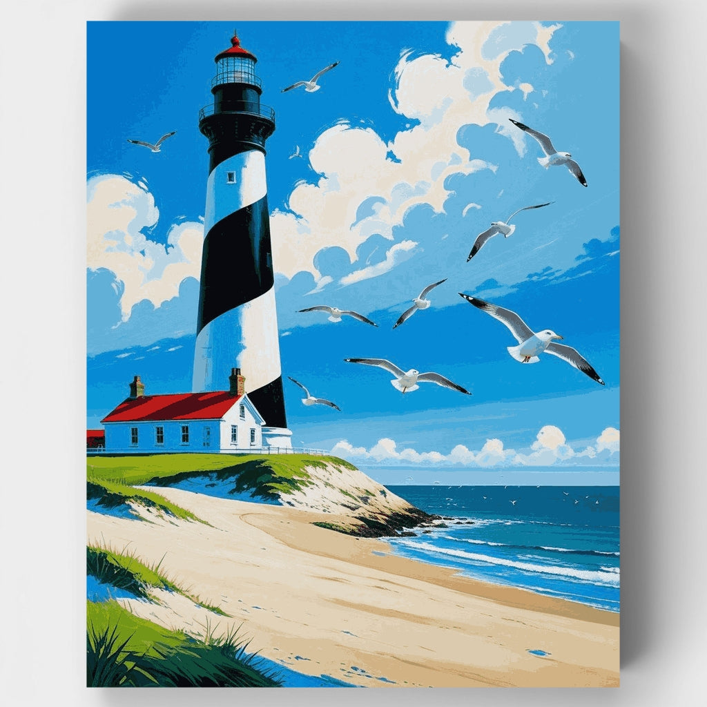 Faro costero con gaviotas - Kit de pintura por números — Estándar