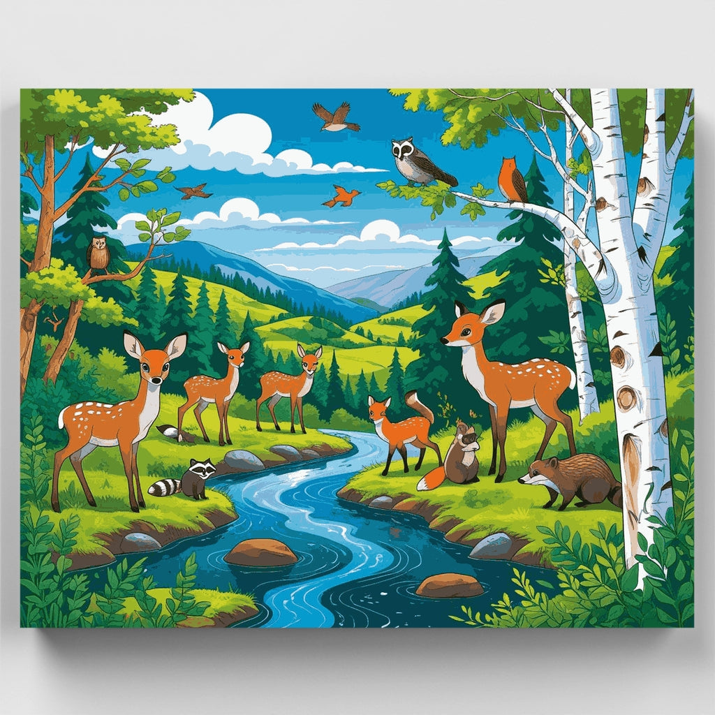 Forest Wildlife Stream Scene - Paint by Numbers Kit