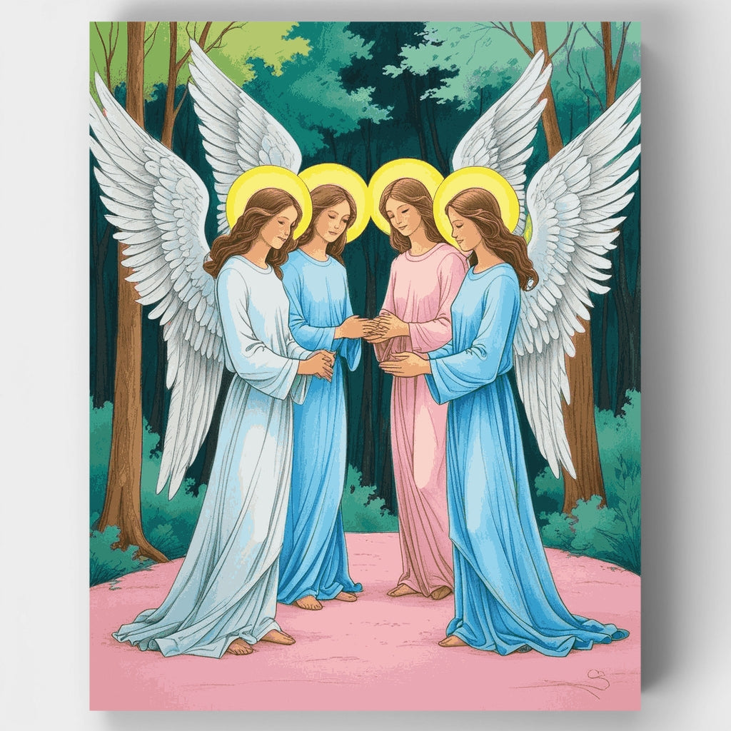 Cuatro ángeles en el bosque - Kit de pintura por números — Estándar