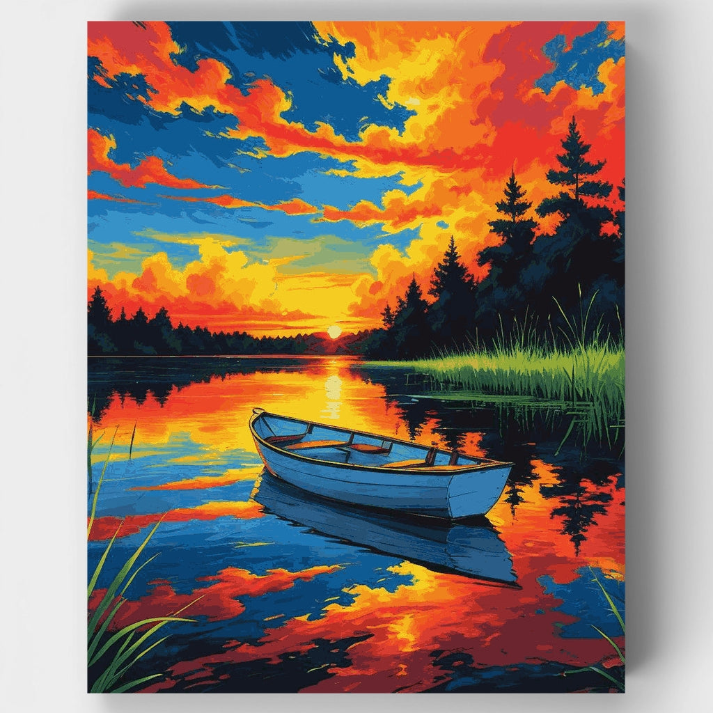 Kit de pintura por números - Barco en el lago al atardecer — Estándar