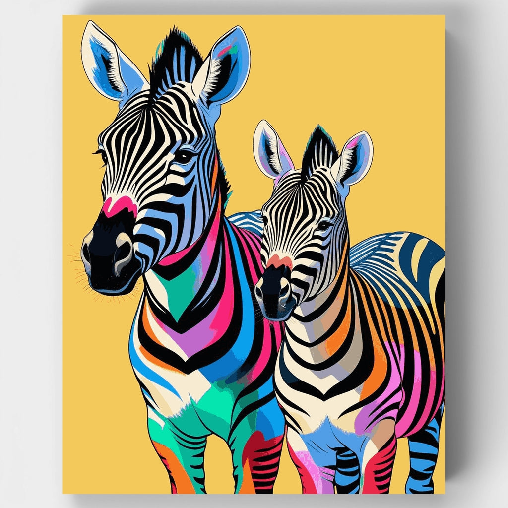 Kit de pintura por números: Familia de cebras arcoíris coloridas — Estándar