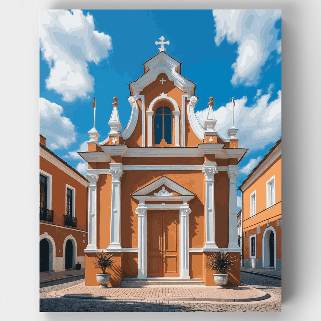 Fachada de iglesia mediterránea - Kit de pintura por números — Estándar