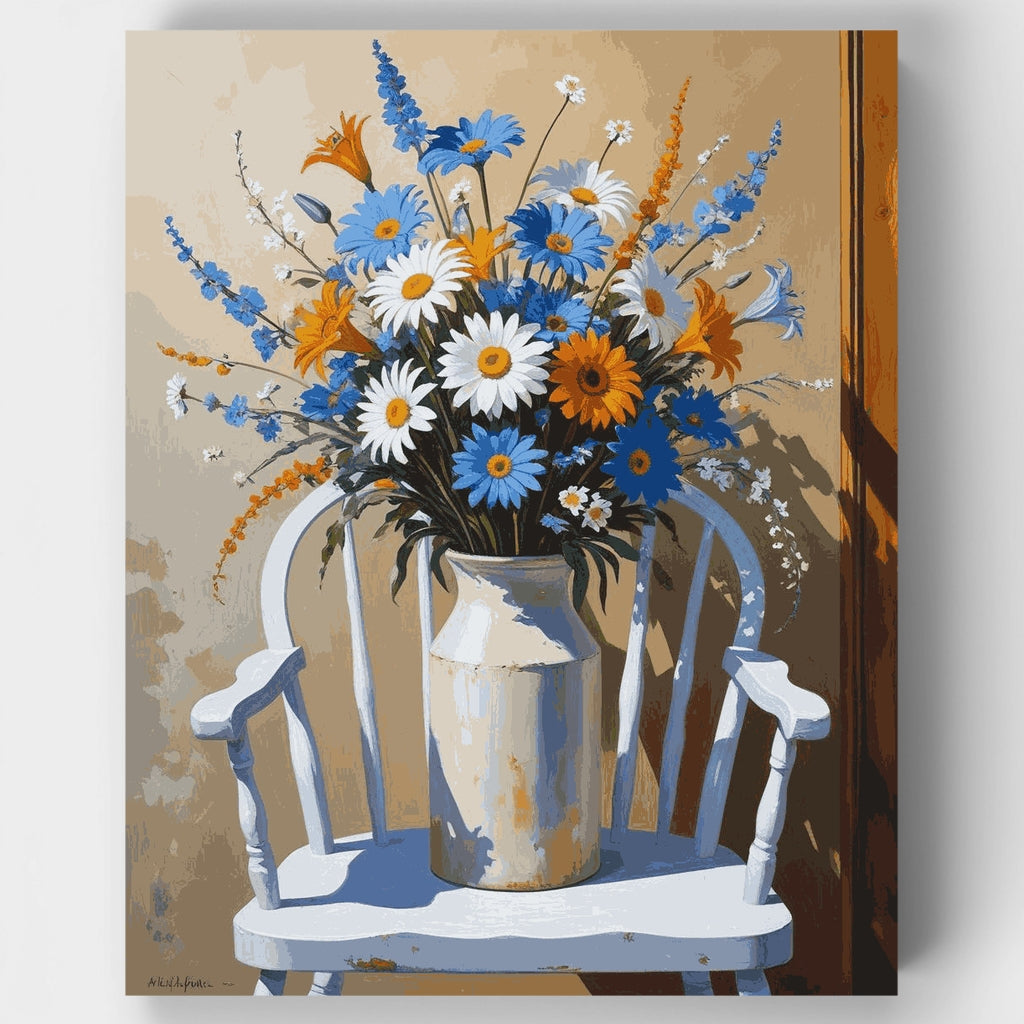 Wildflower Bouquet on White Chair - Paint by Numbers Kit