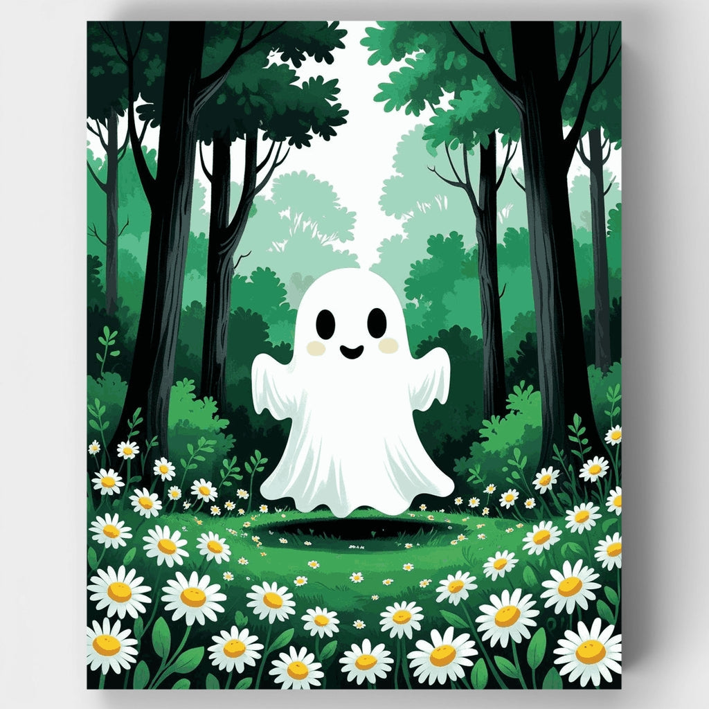 Fantasma Amistoso en el Bosque de Margaritas Encantadas - Kit de Pintura por Números — Estándar