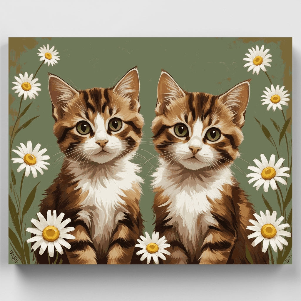 Two Adorable Kittens in Daisy Field - Paint by Numbers Kit