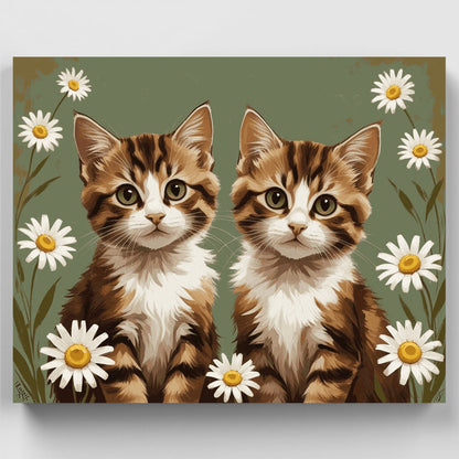 Two Adorable Kittens in Daisy Field - Paint by Numbers Kit