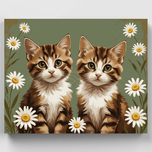 Two Adorable Kittens in Daisy Field - Paint by Numbers Kit