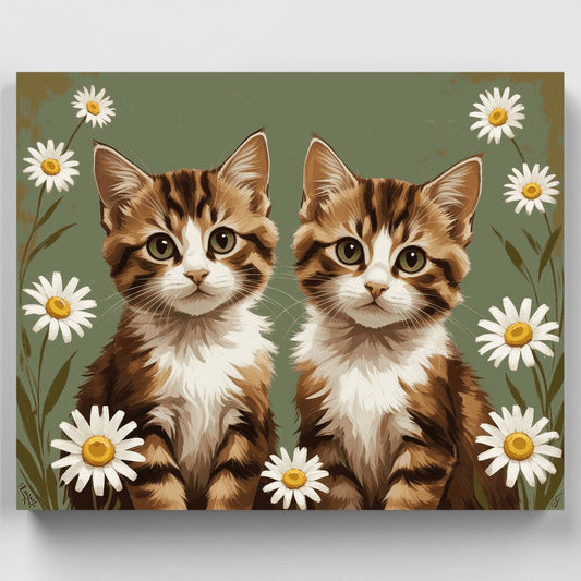 Two Adorable Kittens in Daisy Field - Paint by Numbers Kit