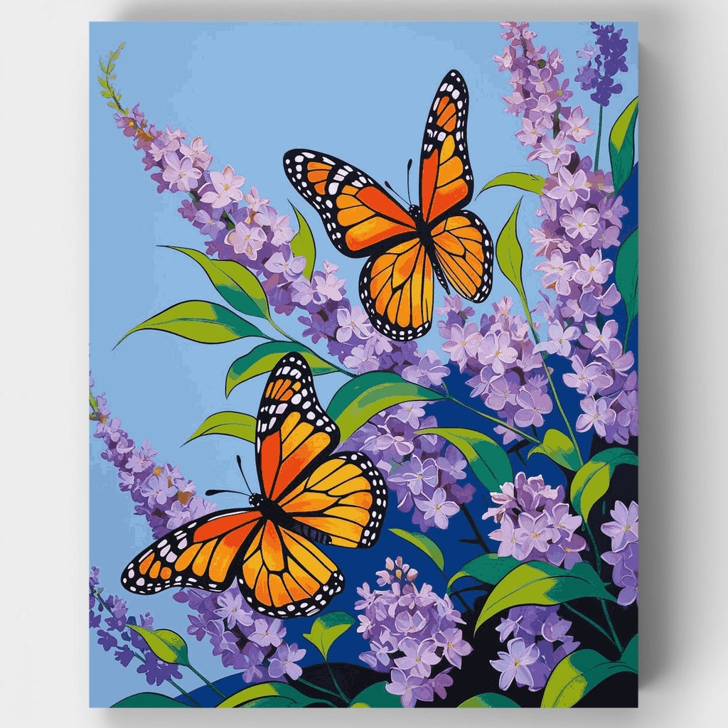 Monarch Butterflies on Lilac Blooms - Paint by Numbers Kit