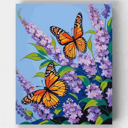 Monarch Butterflies on Lilac Blooms - Paint by Numbers Kit