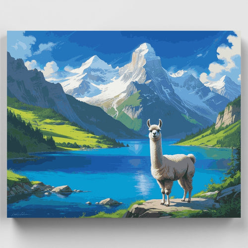 Llama in Mountain Lake Paradise - Paint by Numbers Kit