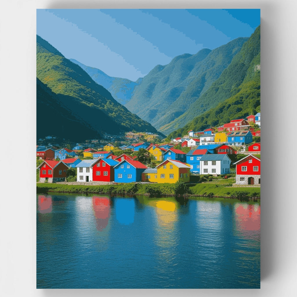 Pueblo noruego colorido - Kit de pintura por números — Estándar