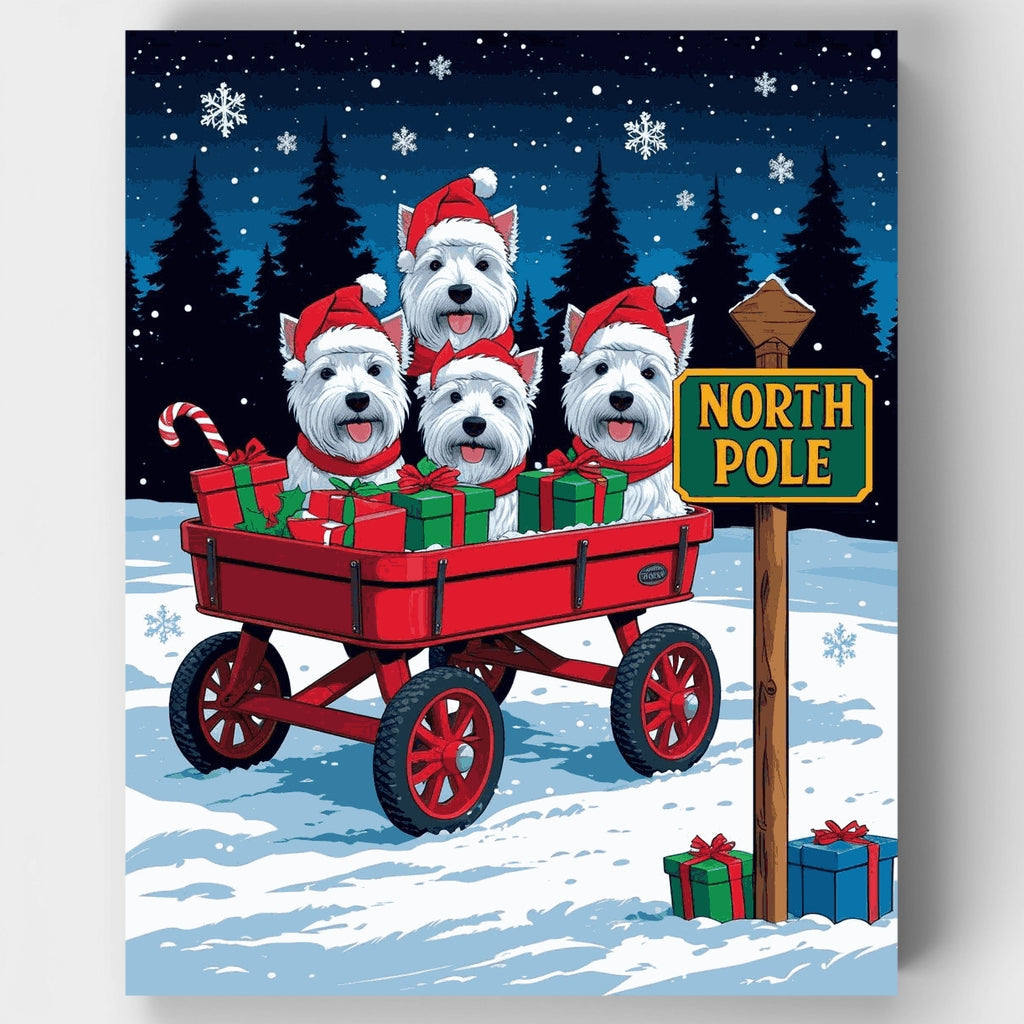 Westies navideños en el Polo Norte - Kit de pintura por números — Estándar