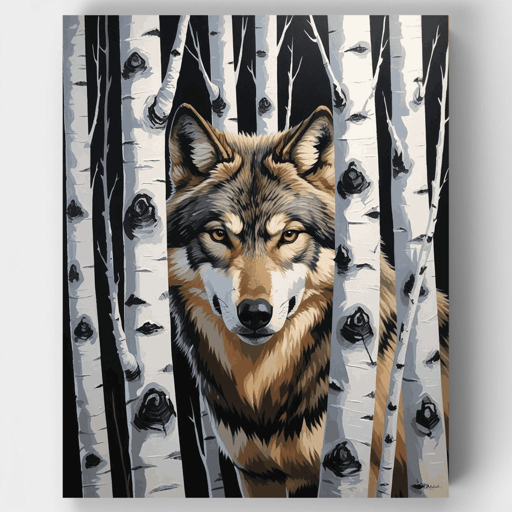 Lobo en bosque de abedules - Kit de pintura por números — Estándar
