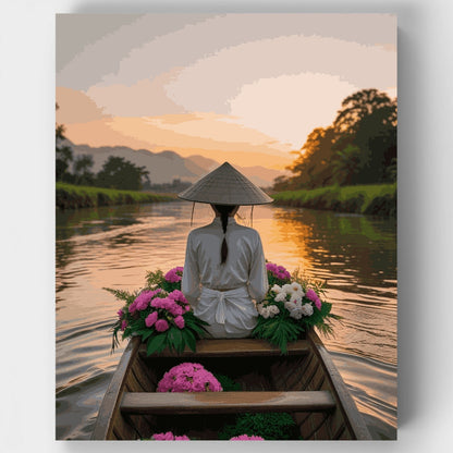 Vietnamese Flower Boat Sunset - Paint by Numbers Kit