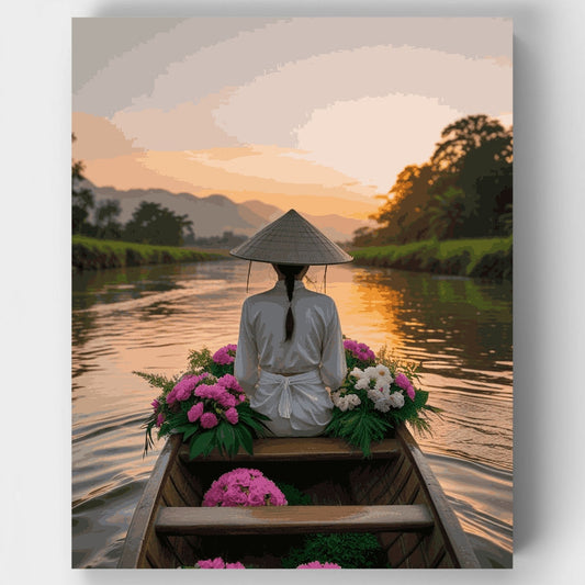 Vietnamese Flower Boat Sunset - Paint by Numbers Kit