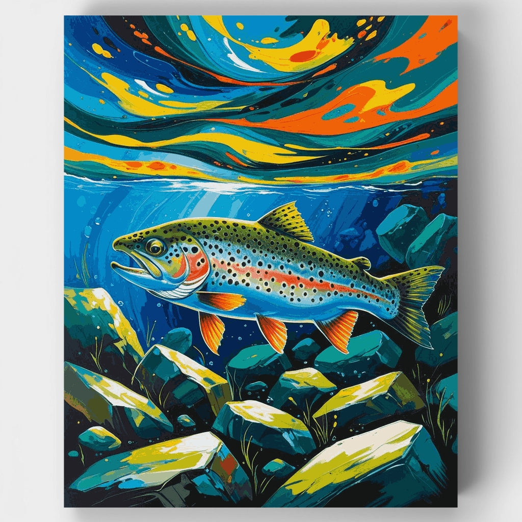 Escena submarina de trucha vibrante - Kit de pintura por números — Estándar