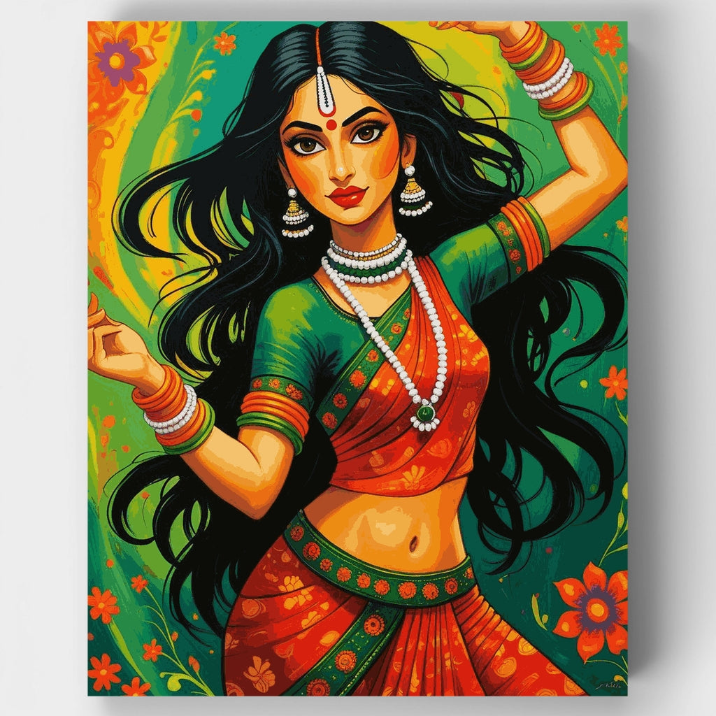 Bailarina india con vestimenta tradicional - Kit de pintura por números — Estándar