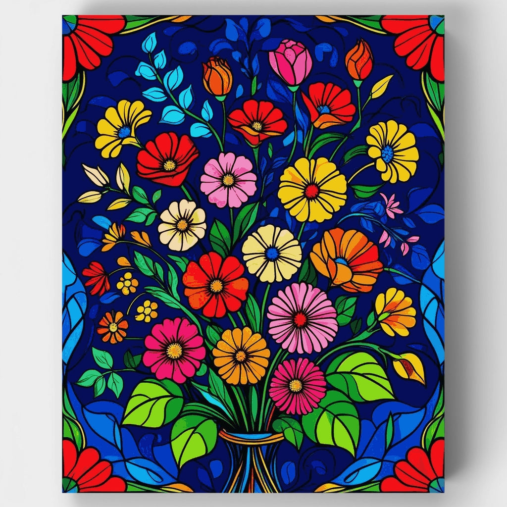 Kit de pintura por números: Ramo floral vibrante en vitral — Estándar