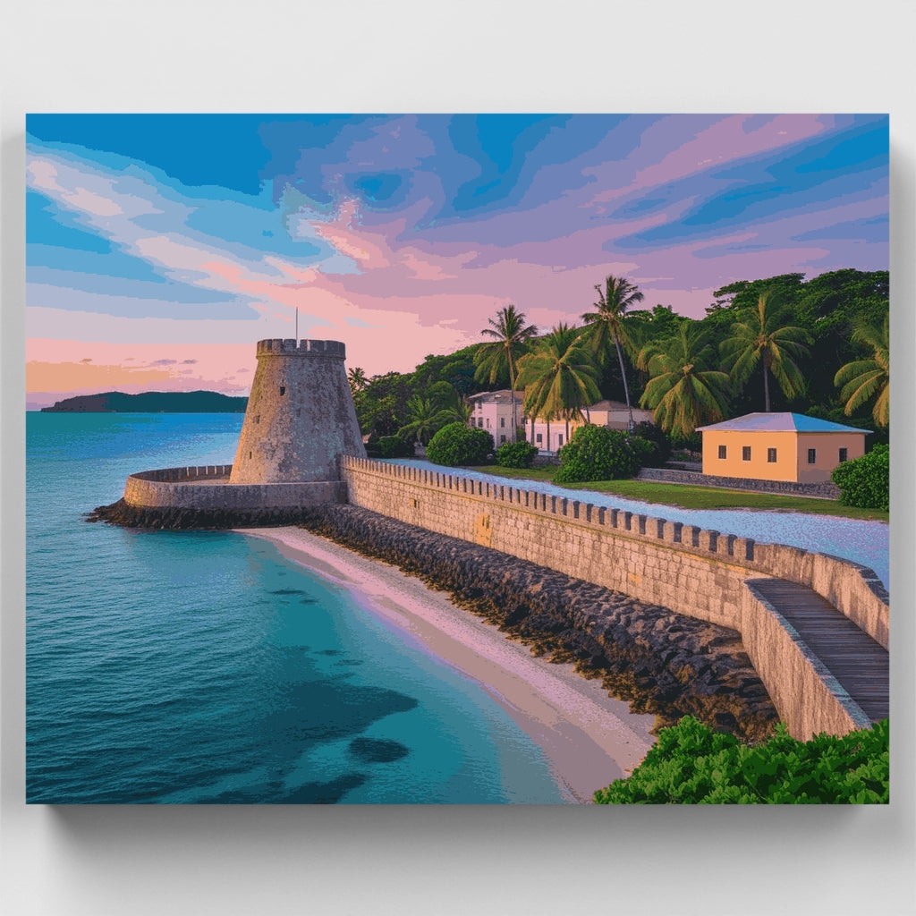 Fuerte tropical al atardecer - Kit de pintura por números — Estándar