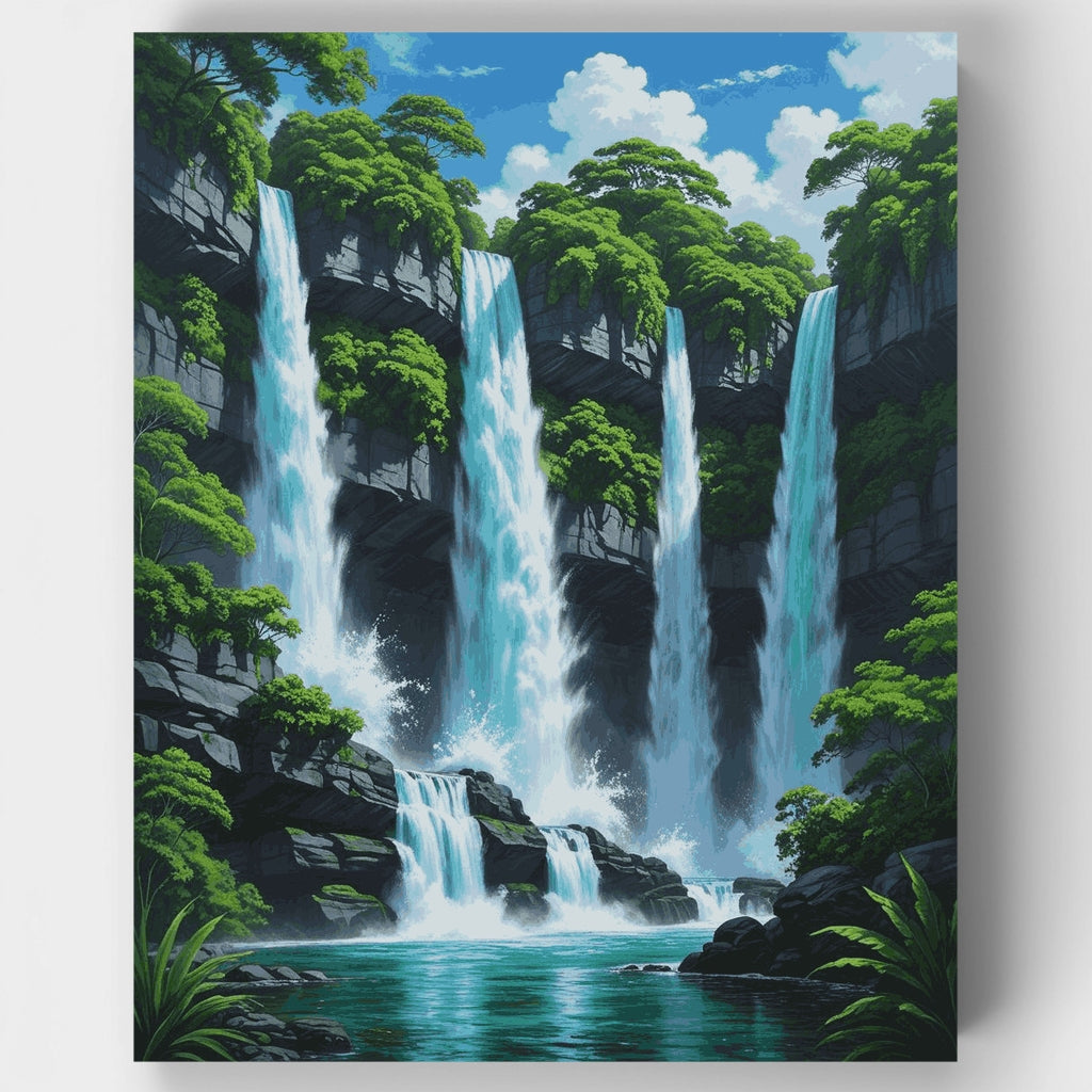 Cascadas majestuosas en un bosque exuberante - Kit de pintura por números — Estándar