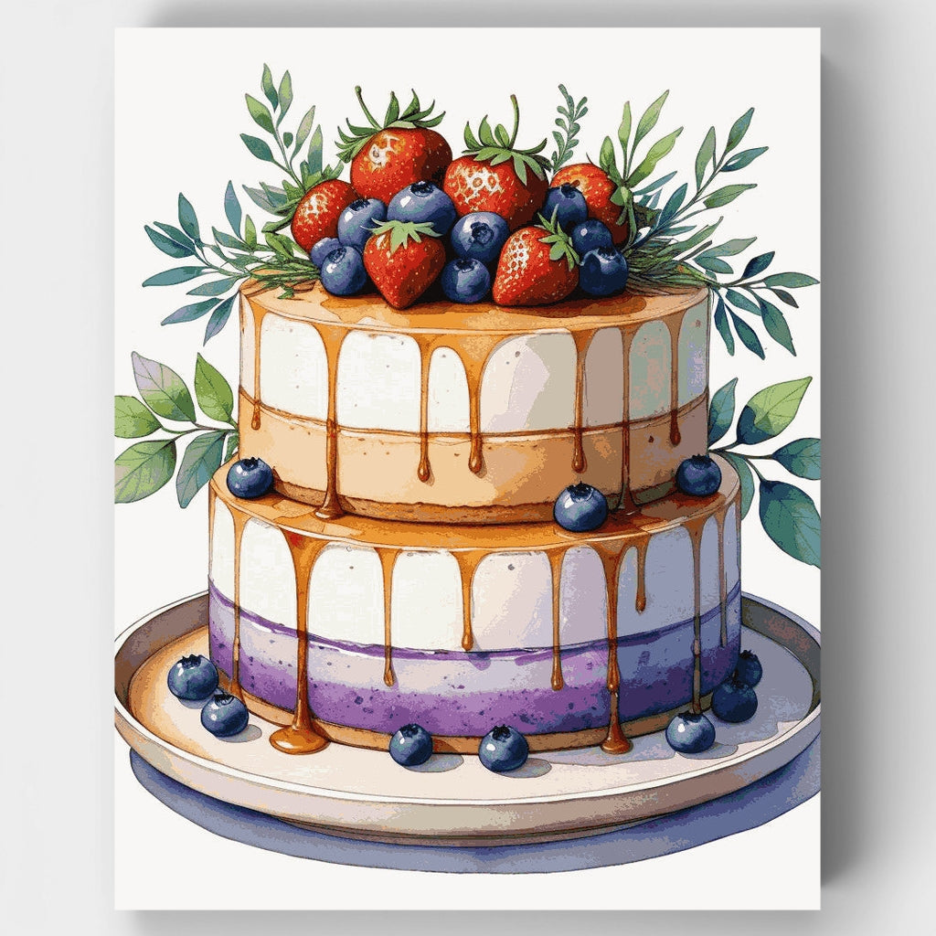 Pastel de cascada de caramelo y arándanos - Kit de pintura por números — Estándar