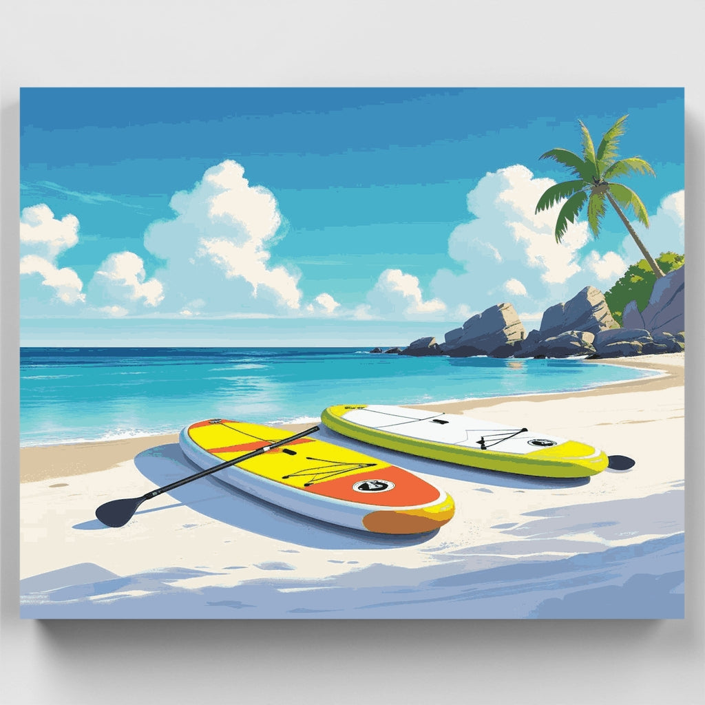 Kit de pintura por números - Playa de paddleboard en el paraíso tropical — Estándar