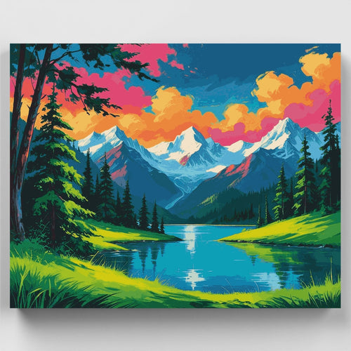 Mountain Lake Sunset Landscape - Paint by Numbers Kit