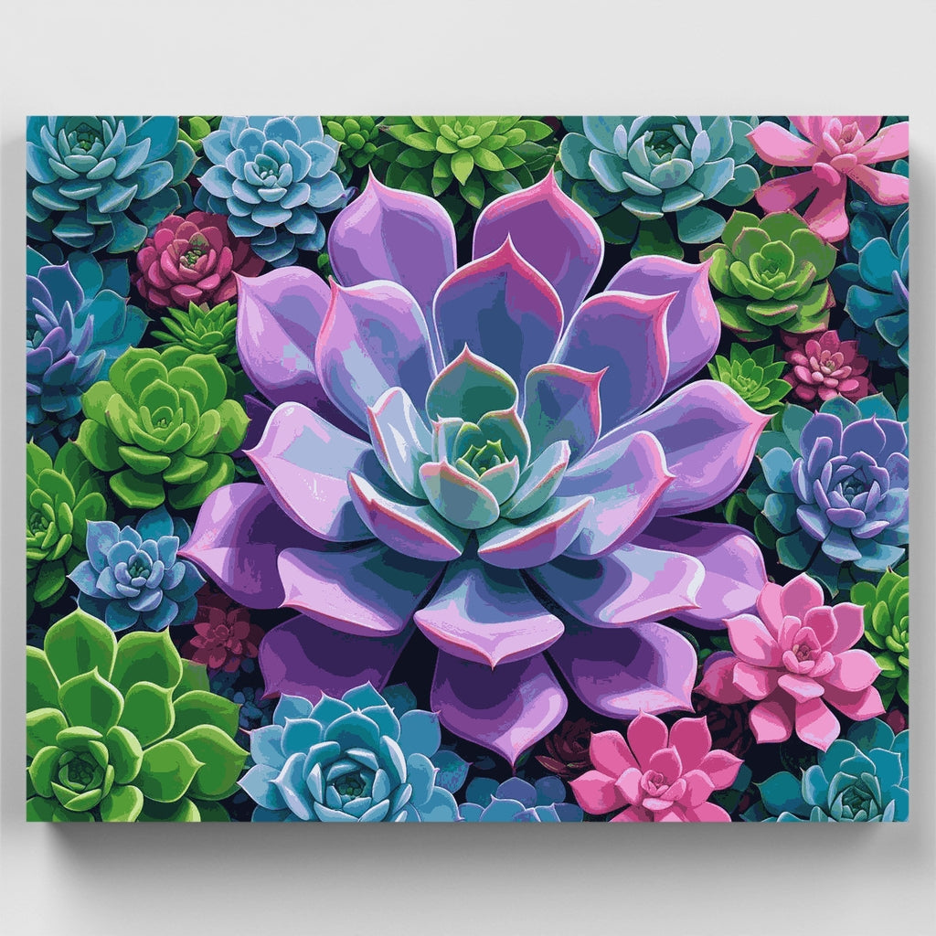 Kit de pintura por números - Jardín de suculentas en roseta — Estándar