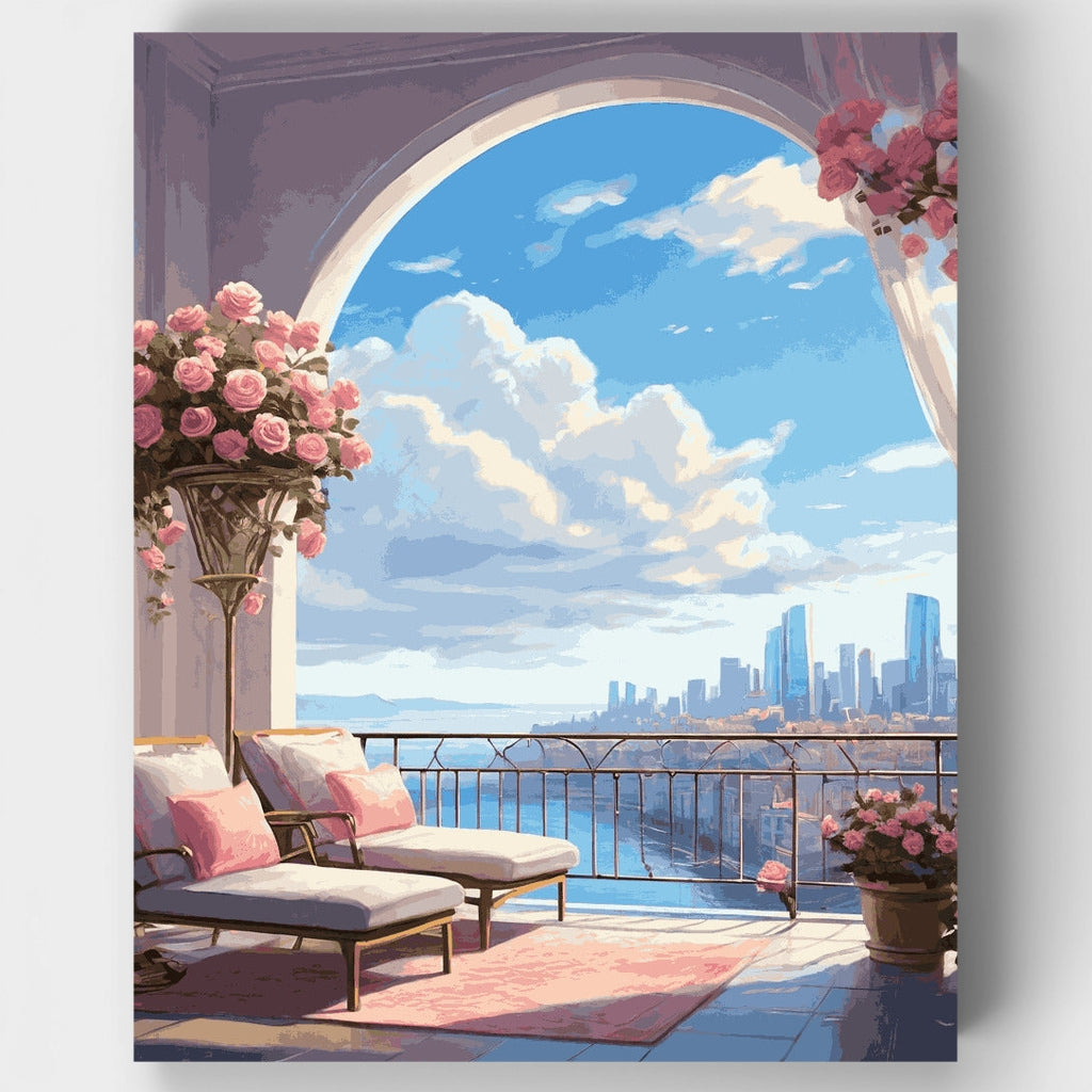 Placer en el balcón de la ciudad - Kit de pintura por números — Estándar